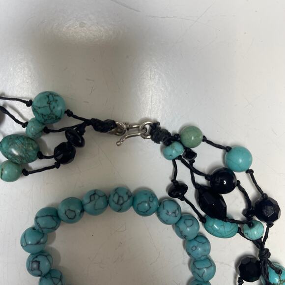 Turquoise dyed stone beads beaded necklace costume jewelry bohemian western - Picture 9 of 16